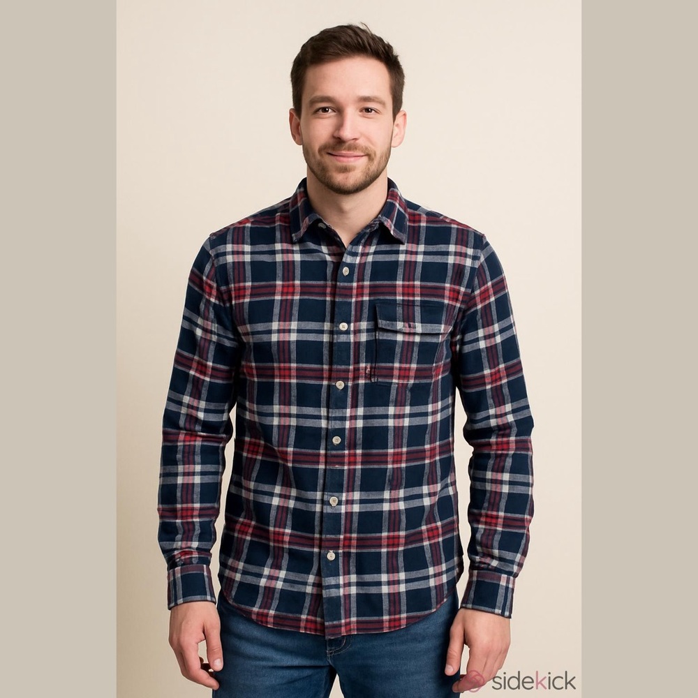 Hollister Madras Plaid Button Up Flannel Men Med Blue/Red